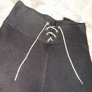 Black Ribbed Lace-Up Pants